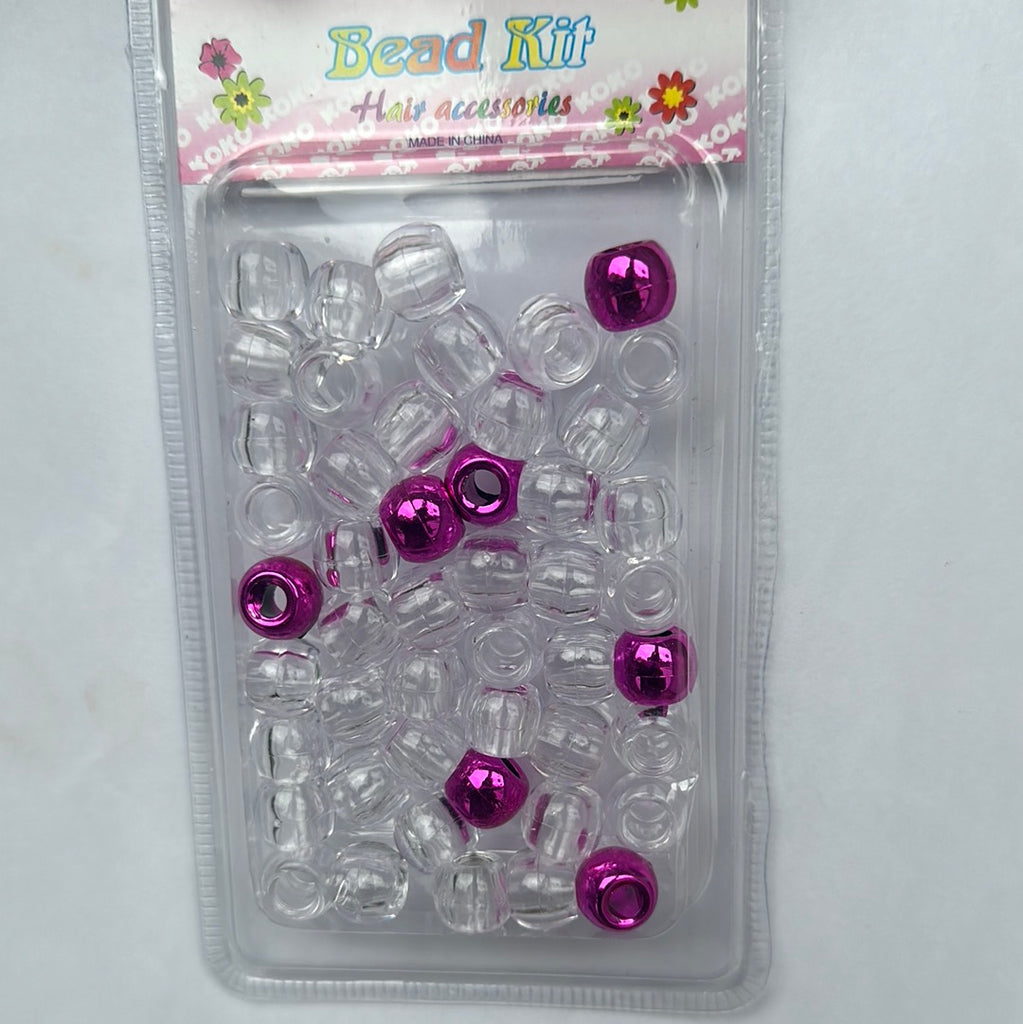 Hair Beads Clear & Hot Pink