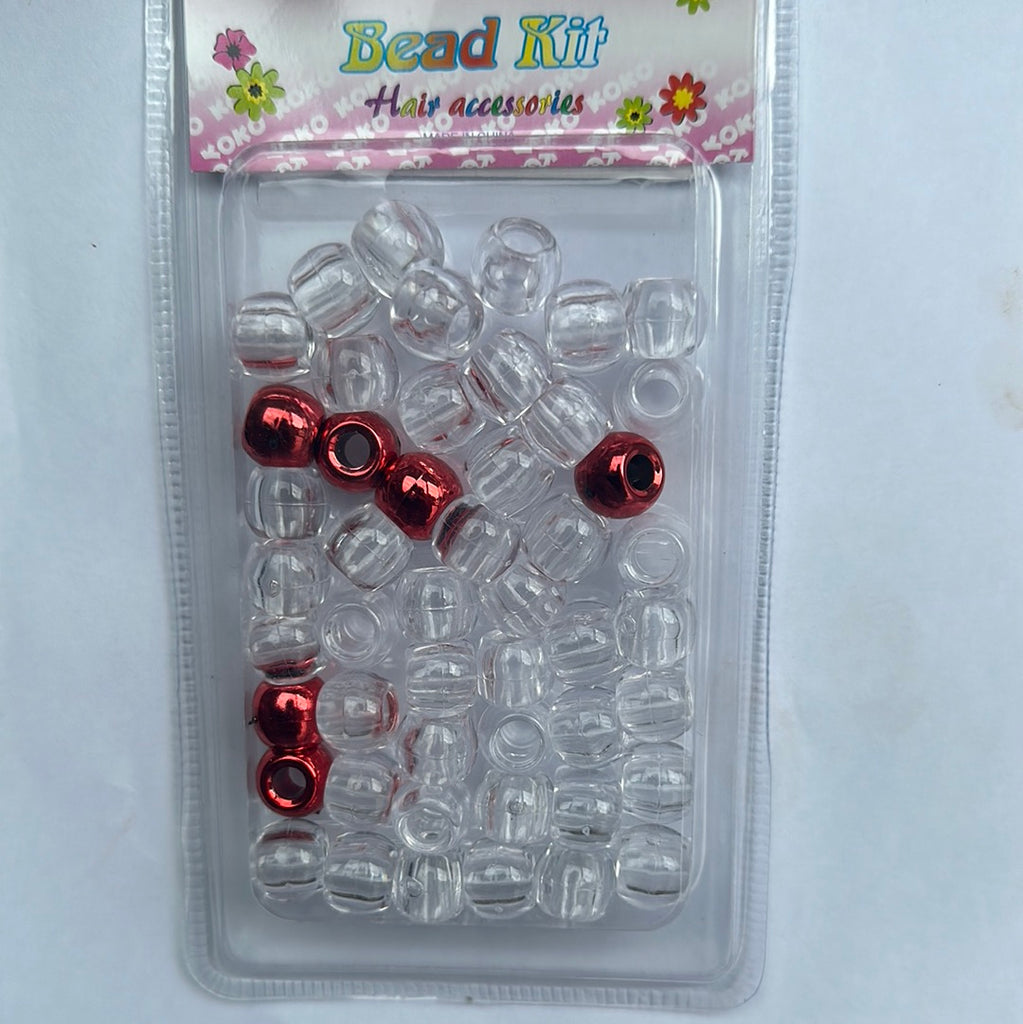 Hair Beads Clear & Red