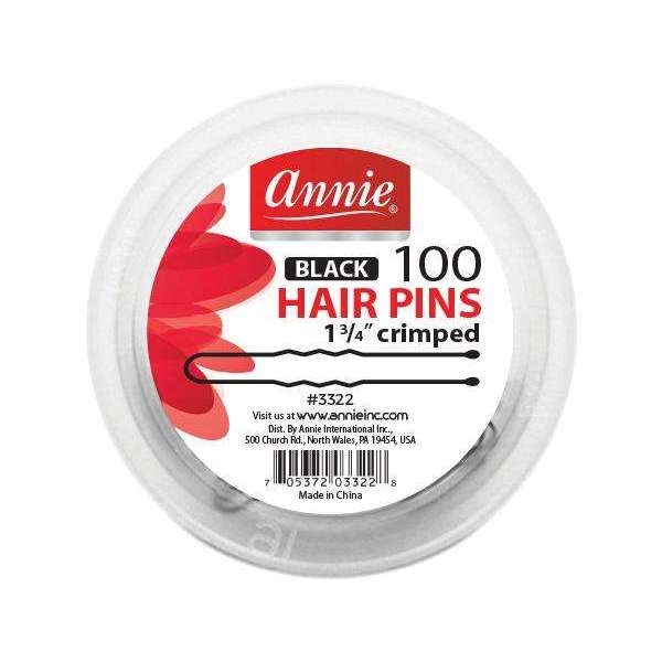 Annie 1.75" Crimped Hair Pins Black 100pcs