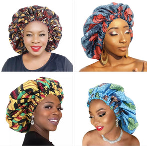 African Print Satin Lined Large Hair Bonnet